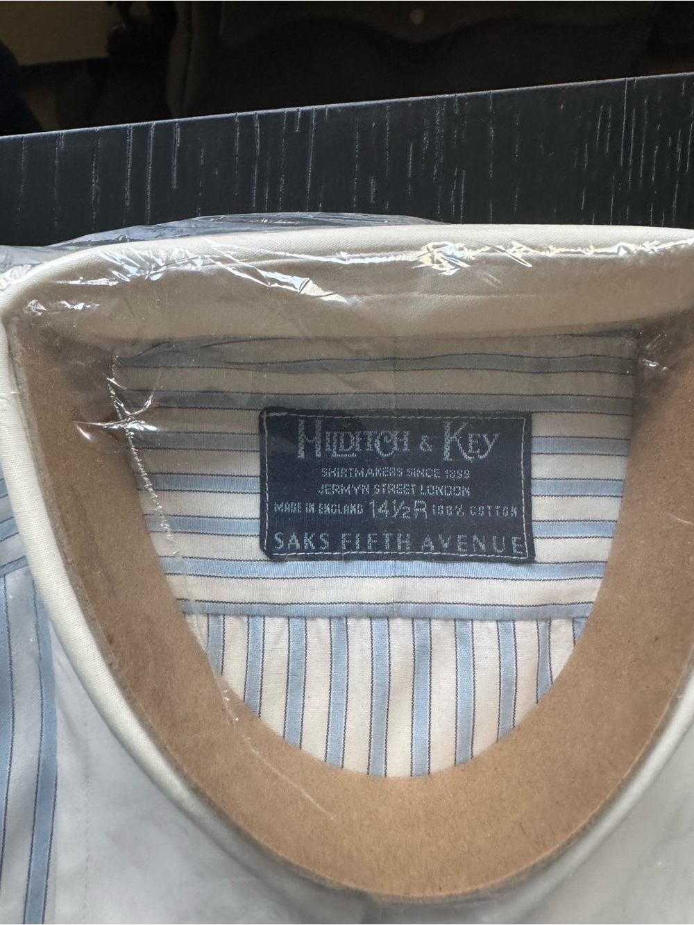 Hilditch & Key Blue Stripe Dress Shirt with White Collar - Picture 2 of 2